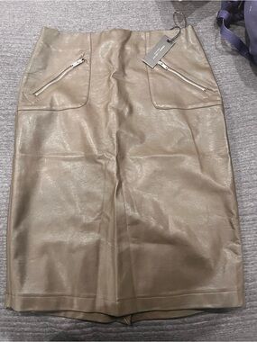 Faux Leather Pencil Skirt in Olive Green